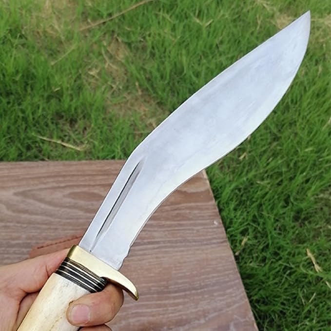 17 Carbon Steel Kukri Knife with Bone Handle Leather Sheath Included Best For Hunting Skinning and Camping Knife