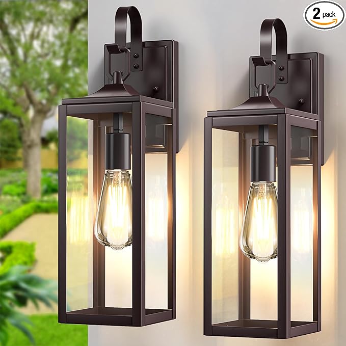 18'' Large Outdoor Wall Lights 2 Packs Modern Brown Exterior Lighting Fixtures Waterproof Outdoor Sconces Porch Light for House Wall Mount Farmhouse Wall Lanterns for Front Door Garage
