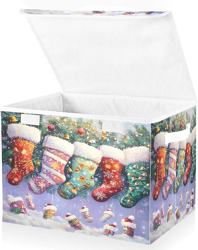 Christmas Baskets Collapsible Storage Bins with Lids Christmas Stocking Storage Boxes Clothes Baskets for Organizing