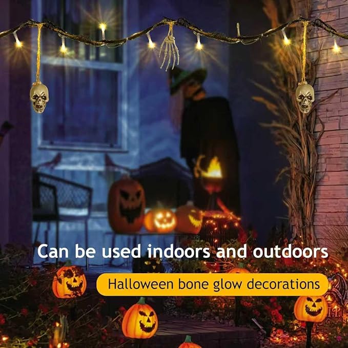 Halloween Indoor Outdoor 6FT Lights Decor 26LED Hanging Skeleton Bone Hand String Lights Battery Operated Spooky Halloween Wreath Door Patio Party Decoration