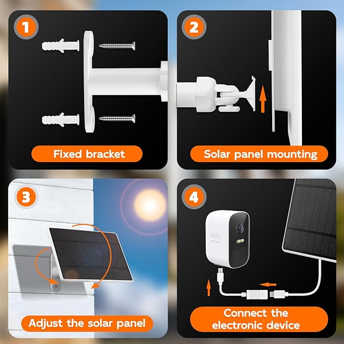 Solar Panel for eufy CameraSecurity Camera5V 4W Solar Panel for eufy Cam 2/2 Pro2C/2C ProIP65 Waterproof USB-C Solar Panel Charger for eufy with Micro USB &amp Rubber Plug
