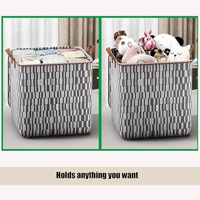 3 Pack Storage Bag for Clothes Foldable Closet Organizers Storage Containers Clothes Storage Bins with lids with Durable Handles Thick Fabric for Blanket Comforter Clothing Bedding (140L)