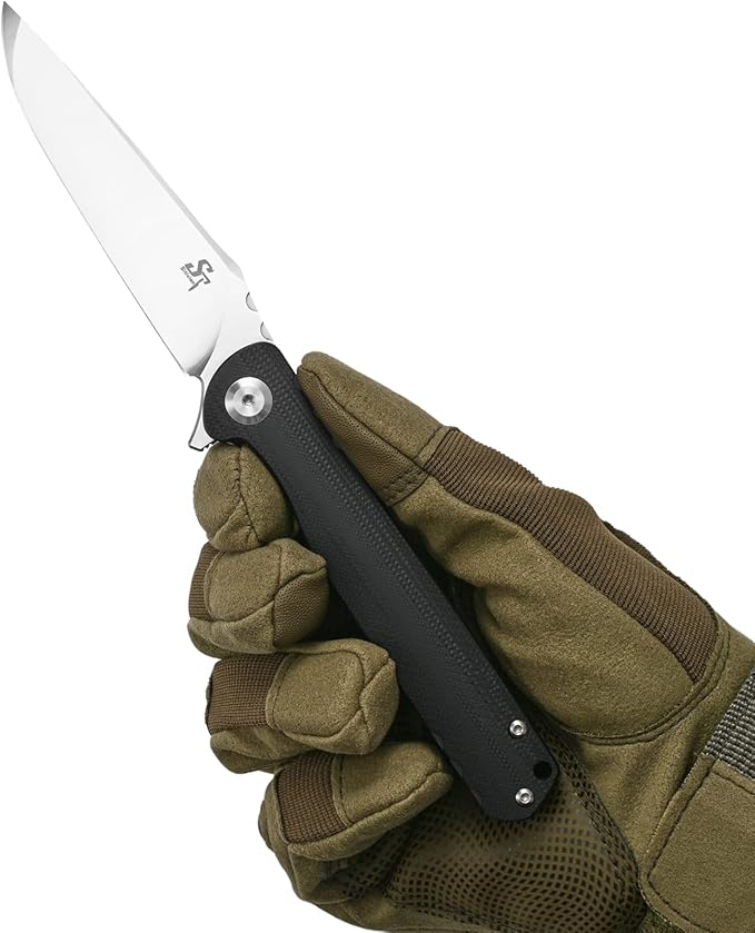 Sitivien ST101 Folding Knife D2 Steel Blade+G10 Handle Tool Knife EDC Pocket Knife for Outdoor Camping Hunting Survival (Black)