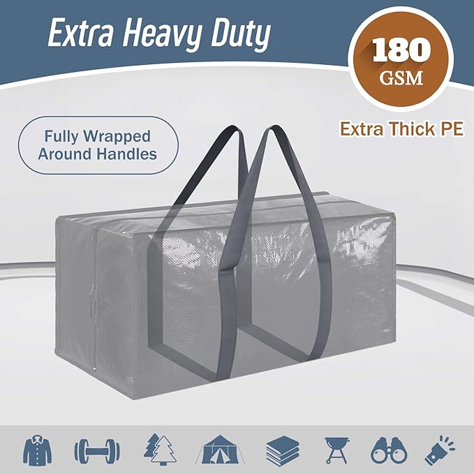 12 Pack Extra Heavy Duty Large Moving Bags with Strong Zipper &amp Comfortable Handles Sturdy &amp Durable Clothes Storage Bags Totes Bins Packing Moving Boxes for College Supplies Gray