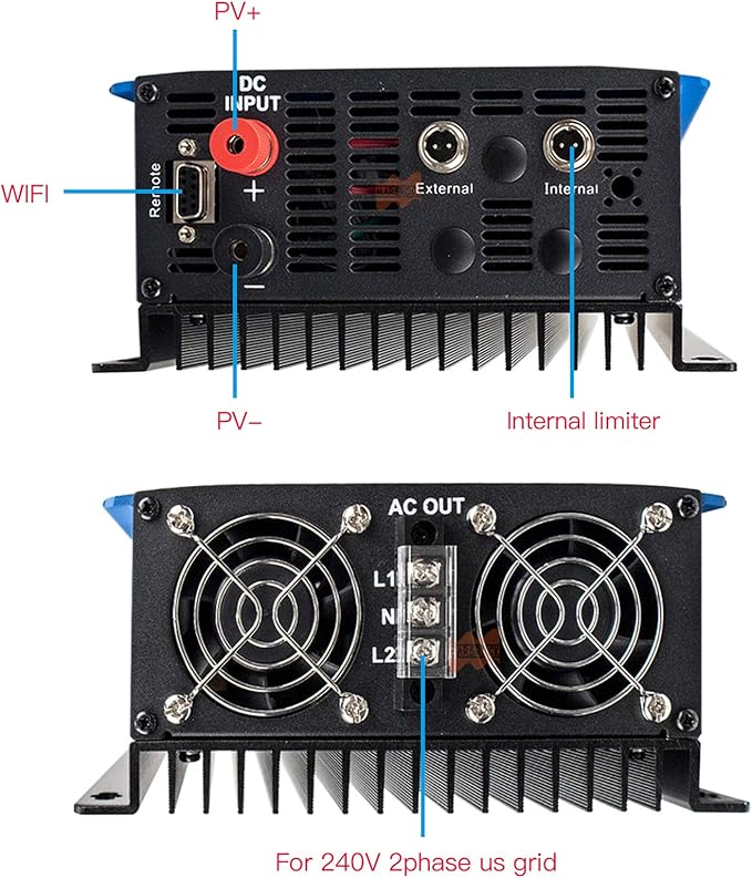 Marsrock Solar 2000W Grid Tie Inverter with Power Limiter LCD Dispay Converts Solar 45-90V DC Input to 240V AC Output Perfectly Suitable for US Standard 2 Phase Grid