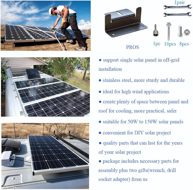 Solar Panel Mounting Brackets Z Bracket with Nuts and BoltsSuitable for 50W to 150W Solar Panels on RVBoatsMotorhome Cabins Sheds GaragesOff Grid Stainless Steel 2 Units (8PCS)