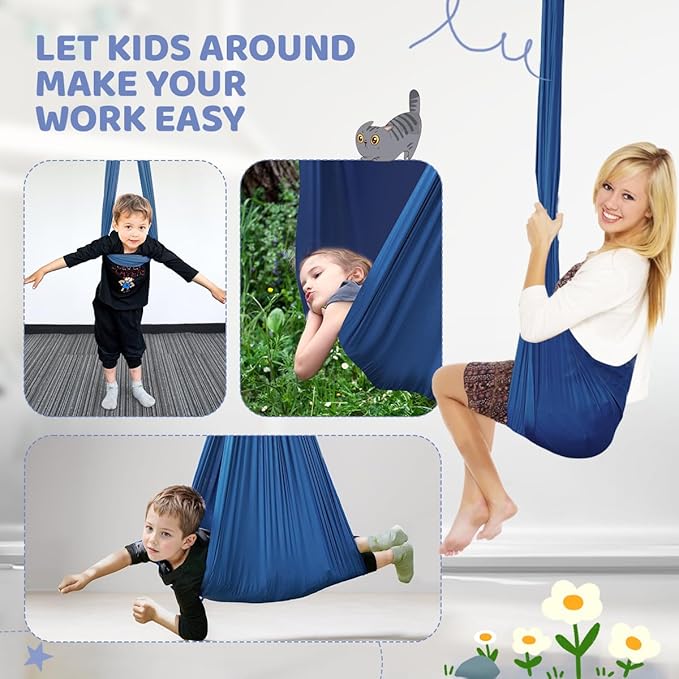 Aokitec Therapy Swing for Kids with Special Needs (Hardware Included) Snuggle Swing Cuddle Indoor Outdoor Adjustable Hammock for Children with ADHD Asperger Sensory Integration (Midnight Blue)