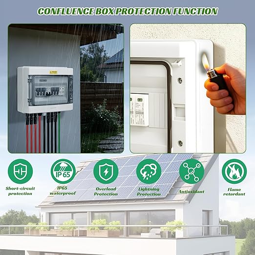3 in 1 Out Solar Combiner BoxPV Combiner Box with 20A PV FuseDC 63A Circuit Breaker and Surge ProtectorIP65 Solar Disconnect Switch Box for Indoor Outdoor Solar Panel System (3 in 1 Out 20A 500V)