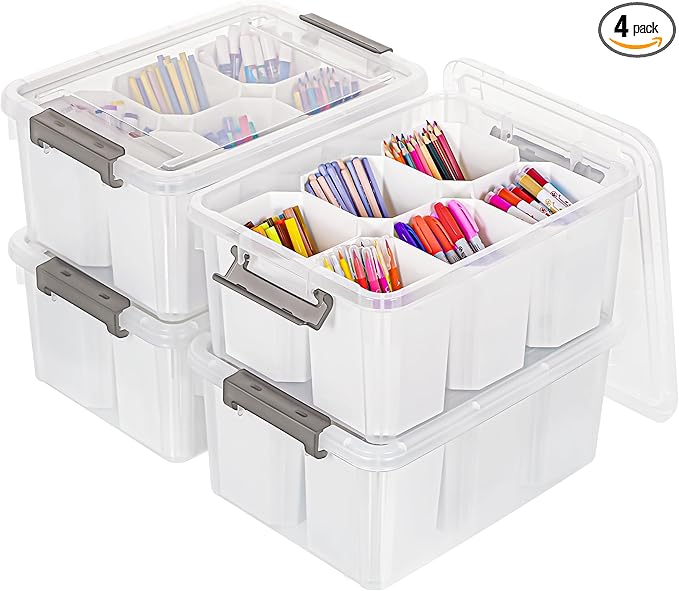 Citylife 17 QT Plastic Storage Bins Clear Storage Box with Lids Multipurpose Stackable Storage Containers for Organizing Tool Craft Crayon 4 Packs