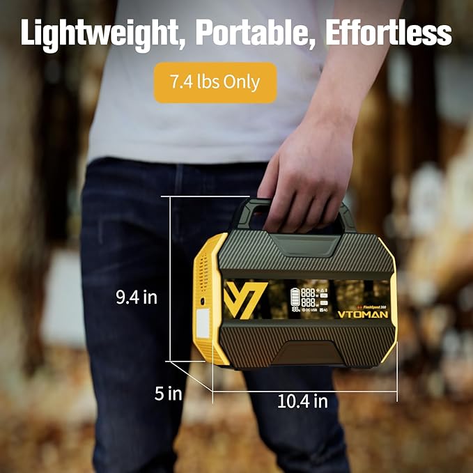 VTOMAN FlashSpeed 300 Portable Power Station 300W 230Wh LiFePO4 Battery with 3000 Life Cycles 100W PD USB-C Fast Charge 6 Outputs for Outdoor Camping Home Backup RV Off-Grid