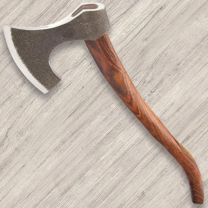 Viking Replica Bushcraft Axe | Historical Craftsmanship | for Outdoor Use | Carbon Steel Blade | Rough-Hewn | Ergonomic Wooden Handle | Overall Length 29”