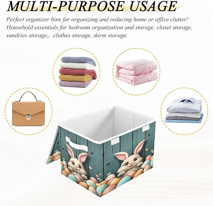Easter Bunny Fabric Storage Bins with Lids and HandleFoldable Storage Bins with LidsCloset Organizers for Clothes Storage Room Organization Office Storage Chest Organizer