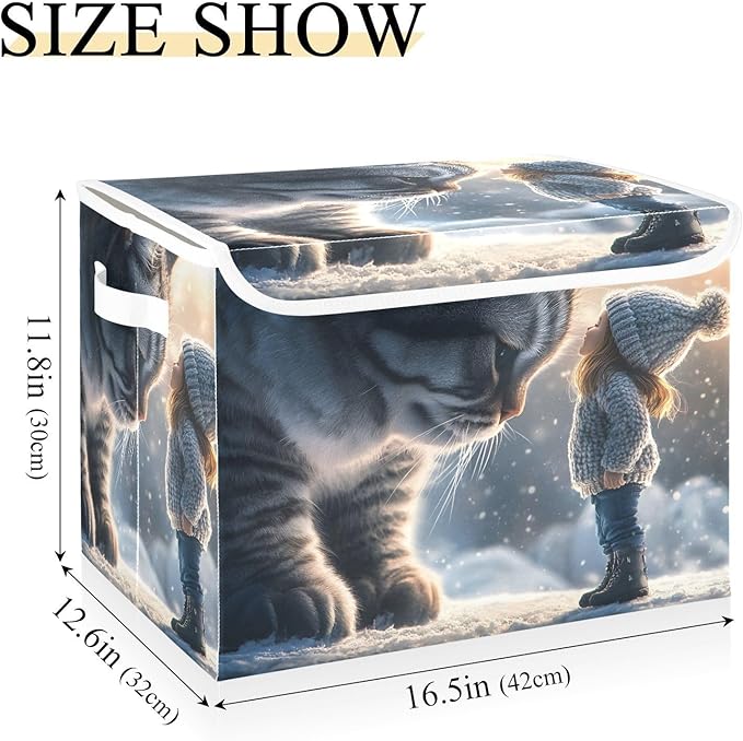 Storage Cube with Lid Giant Cat Print 16.5×12.6×11.8 IN 1 Pack Collapsible Large Capacity Foldable Storage Basket Bin Organizer