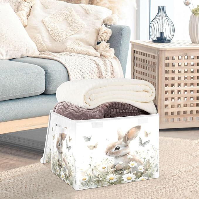 senya Easter Baskets Collapsible Storage Bins with Lids Bunny Butterfly Flower B Storage Boxes Clothes Baskets for Organizing