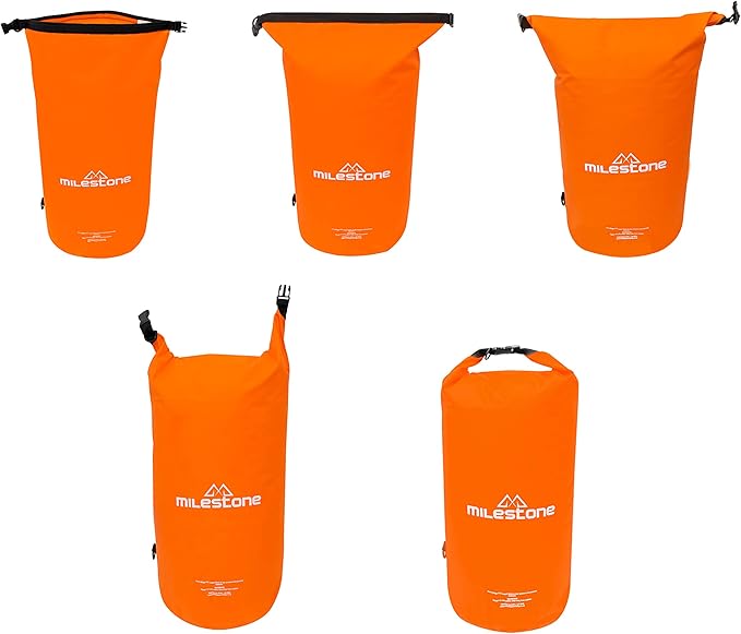 Milestone Camping Waterproof Dry Bags / Single Bag Or Set Of 3 / Roll Up Close / Easy To Spot Bright Green Or Orange Design / Great For Camping Fishing Skiing &amp Hiking Trips