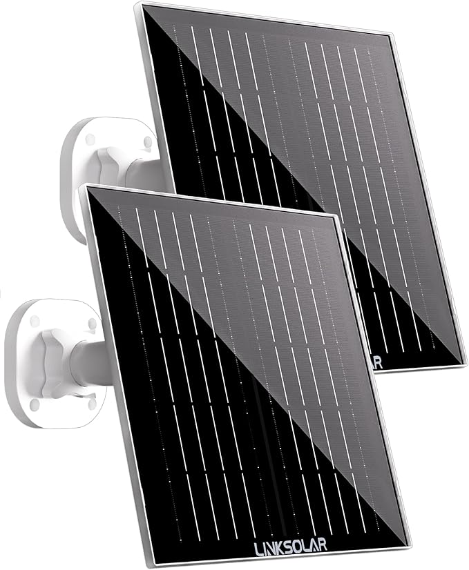 Dual 5W Solar Panels for Ring Camera Doorbell All-in-1 Glass Solar Charger for Outdoor Stick Up Battery Home Security Camera Micro USB/DC/USB-C Port 9.8ft Cable 360°Adjustable Bracket