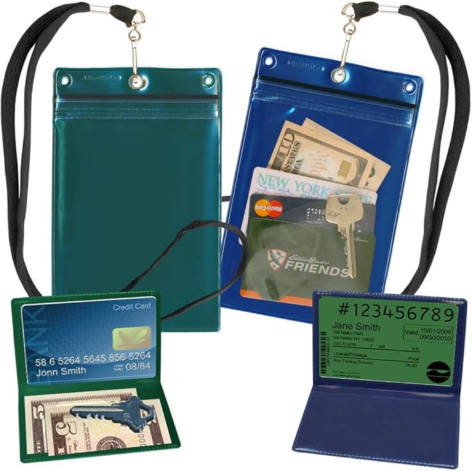 StoreSMART - Fisherman &amp Boating Wallet Set - 2 Plastic Zippered Wallets w/Lanyards 2 Plastic Folding Card Holders