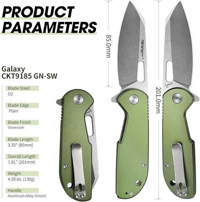 TONIFE Galaxy EDC Folding Pocket Knife with D2 Steel Blade and Aluminum Handle Compact Outdoor Tool for Camping and Everyday Carry (green)