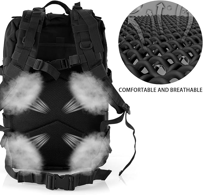 aiGear Tactical Backpack for Men 45L Military Backpack 3-Day Bug Out Bag for Camping Hiking Hunting with Molle System Army Daypack (45L Black)