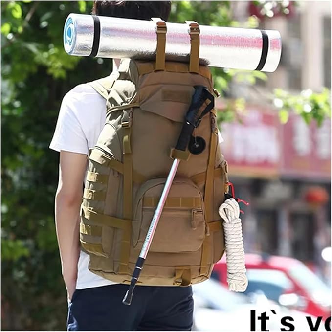 Genérico Compatible For 60L Men Military Bag Tactical Backpack Climbing Mountaineering Sport Outdoor(Khaki)