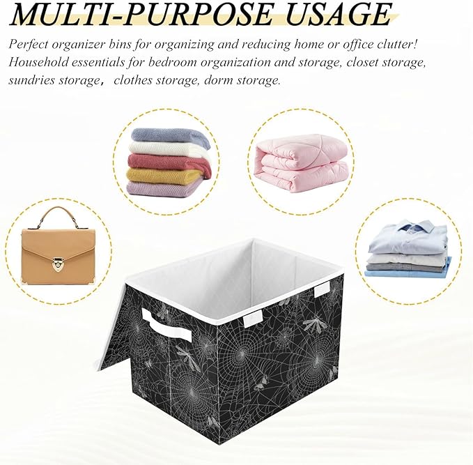 senya Halloween Baskets Collapsible Storage Bins with Lids Spiderweb Butterfly Dragonfly Storage Boxes Clothes Baskets for Organizing