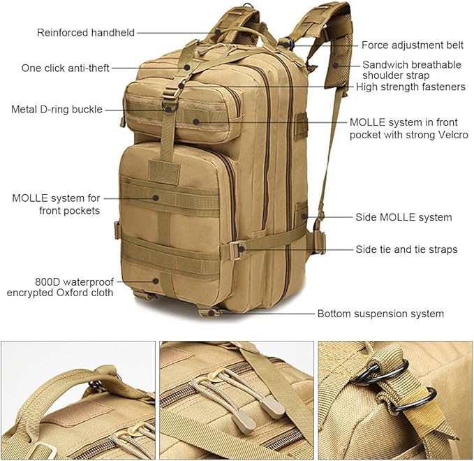 Military Tactical Backpack 3 Day Assault Pack Army Molle Bag Backpacks Rucksack Army Assault Pack 45L (ACU Color)