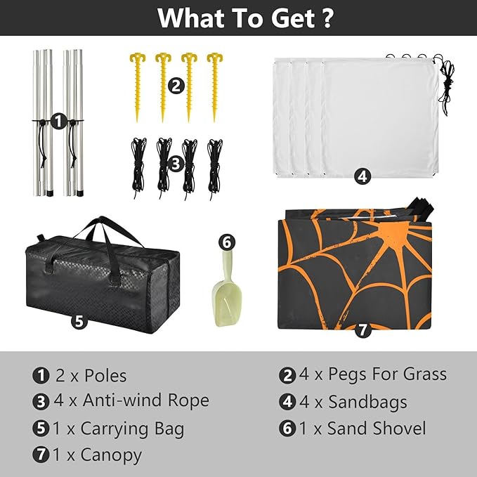 ALAZA Yellow Spider Web Halloween Beach Tent Sun Shelter UPF50+ Protection Beach Shade Canopy w/ 4 Sandbags for Outdoor Camping Fishing Backyard Fun Picnic 10x9 ft