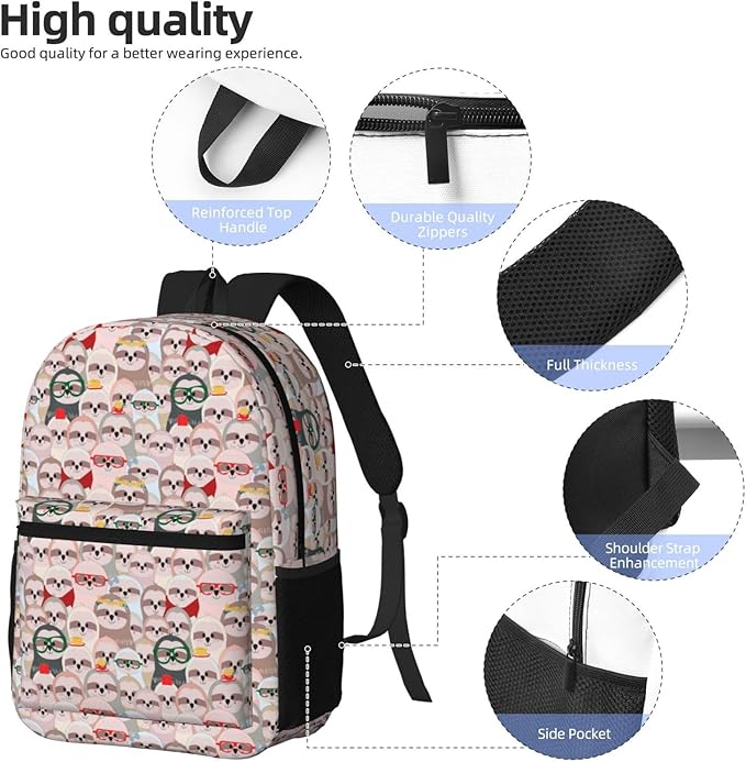 Cute sloth cartoon Backpack Multipurpose Shoulder Bag Capacity Gym Outdoor Hiking Travel Camping Gym Daypack 17in