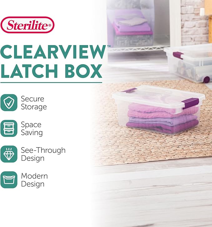 Sterilite 36-Pack 15 Quart ClearView Latch Box Stackable Organizer Bins with Latching Lids - Clear Plastic Organization Containers for Closet Bedroom Shelving Units and Everyday Home Storage
