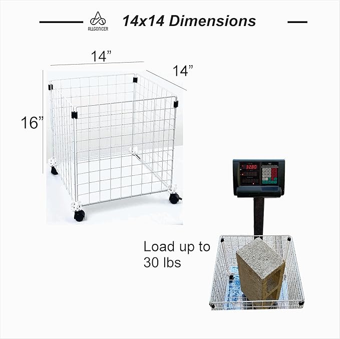 Wire Grid Bin 4-pack with locked casters DIY assembly into 4 single carts or multi-cube carts vertical or horizontal (White 14x14x16. 4 pack)