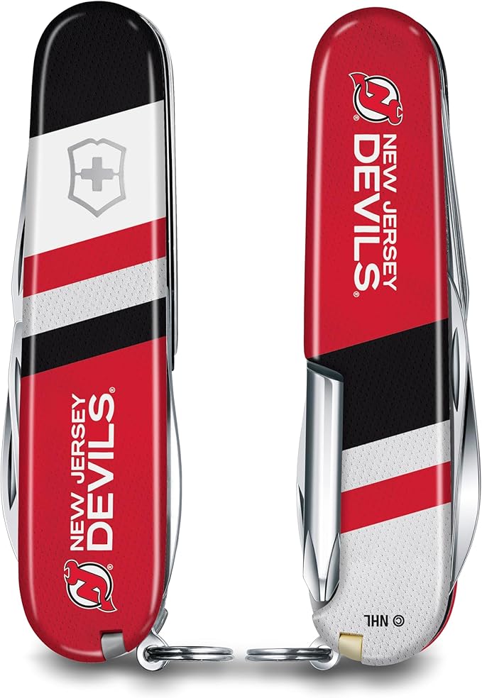 Victorinox Tinker Swiss Army Knife – Compact 12 Function Swiss Made Pocket Knife with Large Blade Small Blade and Bottle Opener – New Jersey Devils