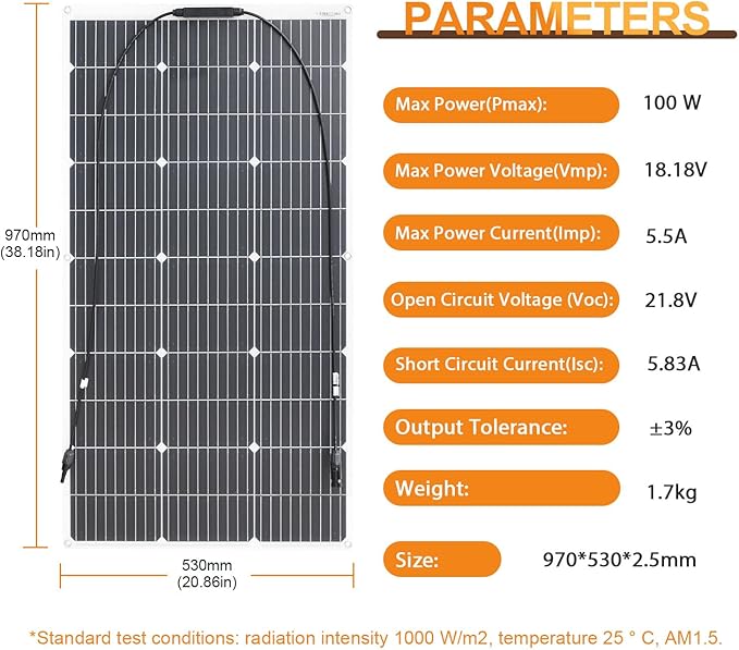 400W Flexible Solar Panel 4 Piece 100 Watt 12 Volt High-Efficiency Monocrystalline PV Module Power Charger for RV Marine Rooftop Battery and Other Off-Grid Applications