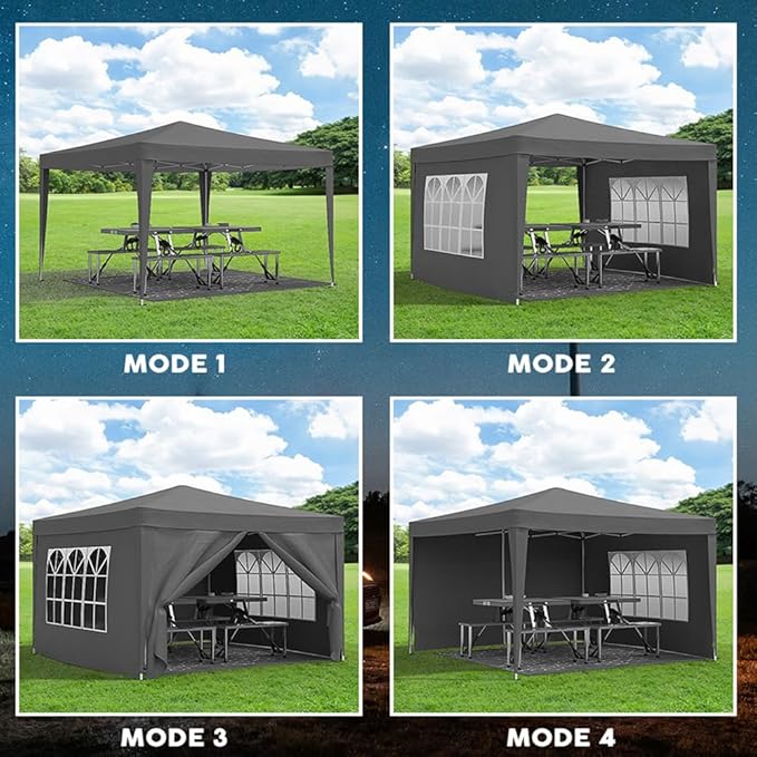 10'x10' Folding Canopy with 4 Removable Sidewalls Outdoor Event Shelter UPF 50+ Gazebo Portable Tents for Parties Beach Camping Wedding EZ Pop Up Canopy Weight Bag + Carry Bag (Black)