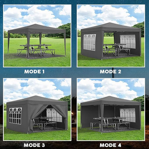 10'x10' Folding Canopy with 4 Removable Sidewalls Outdoor Event Shelter UPF 50+ Gazebo Portable Tents for Parties Beach Camping Wedding EZ Pop Up Canopy Weight Bag + Carry Bag (Black)