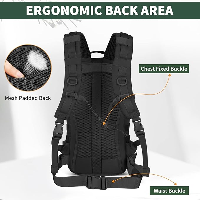 G-raphy Tactical Backpack 20L Small Military Rucksack Daypack Molle Army Work Bag Motorcycle Backpacks for Men Women Camping Cycling Travelling Hiking Sports Outdoors (Black-2)