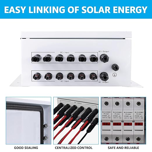 6 String Metal Solar Combiner Box PV Combiner Box with 20A Rated Current Fuse Surge Protective Device &amp 63A Air Circuit Breaker (6 String) (6 String)