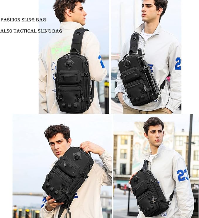 OZUKO Small Tactical Sling Bag for MenVersatile Sling Backpack with Tactical Features and Durable Construction (black)