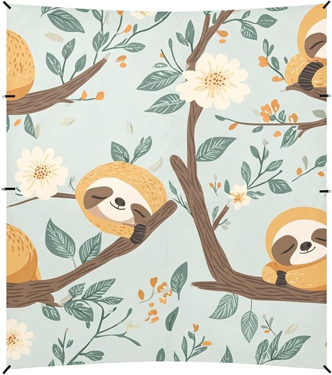 ALAZA Cute Sloth Floral Tree Beach Tent Sun Shelter Portable Canopy Sunshade for Outdoor Camping Picnics Backyard Fun 10x9 ft