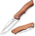 Vickay Pocket Knife for Men 3.4 8Cr13MoV Steel Blade Wood Handle EDC Folding Knife with Liner Lock for Outdoor Camping Tactical Hunting Hiking Survival - Father’s Day Gift