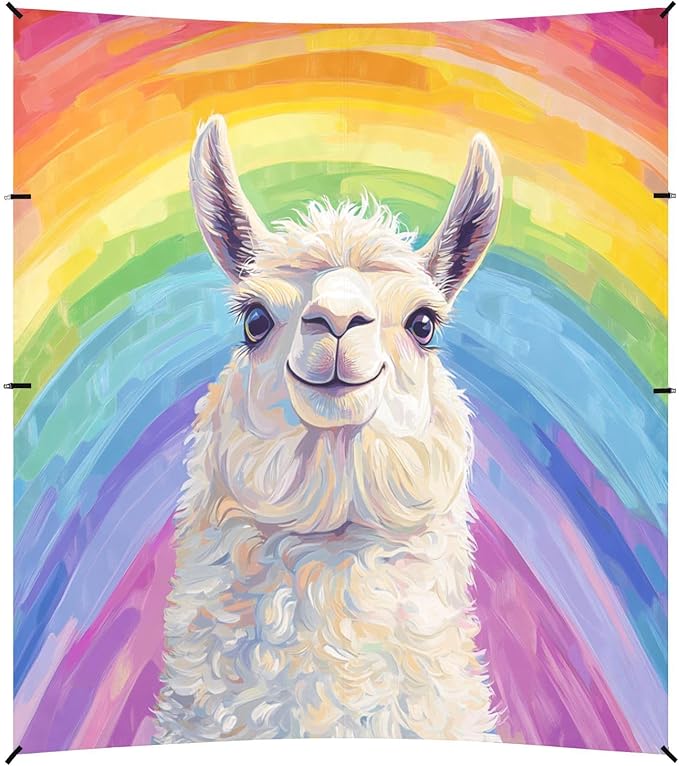 ALAZA Funny Llama Alpaca Rainbow Beach Tent Sun Shelter UPF50+ Protection Beach Shade Canopy w/ 4 Sandbags for Outdoor Camping Fishing Backyard Fun Picnic 10x9 ft