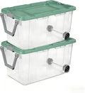 160 Quart Durable Clear Storage Container with Latch Lid and Pull Handle Light Green 2 Pack