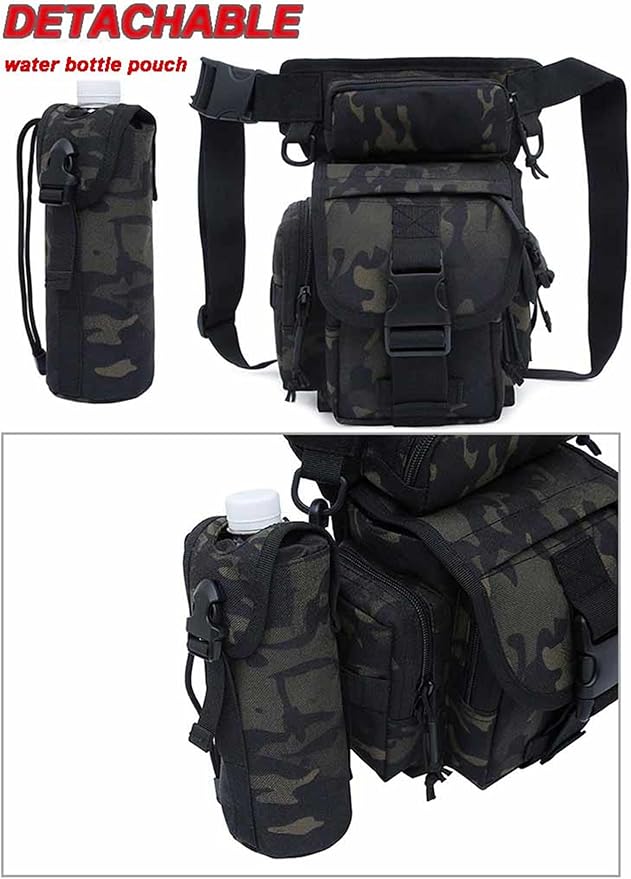 Tactical Drop Leg Bag Nylon Thigh Fanny Pack for Men Women Motorcycle Leg Pouch for Outdoor Travel Sports Cycling Fishing Riding Hiking Camping with Water Bottle Pouch (Brown)