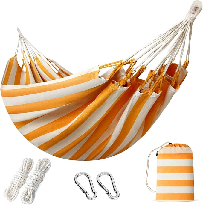 INNO STAGE Brazilian Double Hammocks - Woven Hammock Two Person Hanging Camping Bed for Patio Backyard Porch Outdoor and Indoor Use - Soft Canvas Hammock with Portable Carrying Bag Yellow