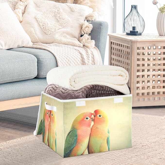 AIXIWAWA Lidded Storage Cube (Love Parrot) Fabric Foldable Closet Bins with Flip Lid and Handles Organizer Basket Container 16.5 x 12.6 x 11.8 IN