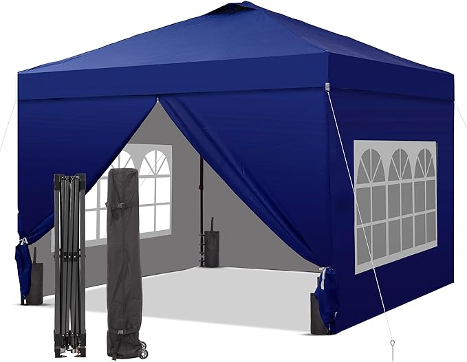 GDY 12x12 Pop Up Canopy Tent with 4 Sidewalls Easy Set up with One Push Lift Gazebo with Wheel Bag and4 SandbagsCarpas for Events PartiesCamping Navy Blue.