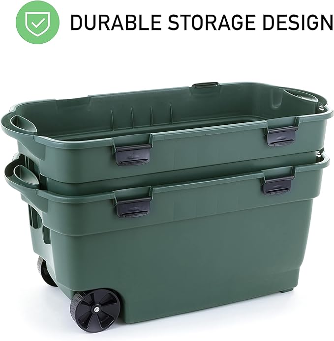 Rubbermaid ECOSense Wheeled Storage Totes 40 Gal Pack of 2 Durable and Reusable Bins with Latching Lids for Garage or Home Organization Made From Recycled Materials