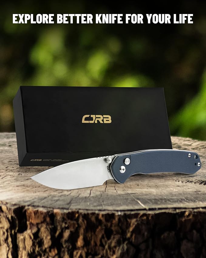 CJRB Folding Knife Pyrite (J1925) AR-RPM9 Blade and Stainless Steel Handle EDC Maunal Folding Knife with Button Lock Blue
