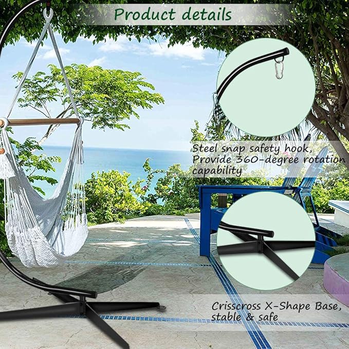 Hammock Chair Stand Hanging Hammock Chair Stand C Stand Outdoor Indoor Solid Steel Heavy Duty Stand Only Construction for Hanging Hammock Air Porch Swing Chair 330Lbs Capacity Black