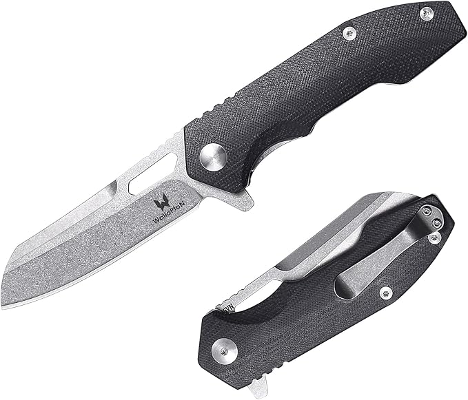 Camping Folding Knife - S35VN Powder Steel G10 Handle Comfortable Grip - Great for Cutting Hunting Hiking Survival Father’s Day Gifts for Men Husband Dad. Include Sheath &amp Screwdriver