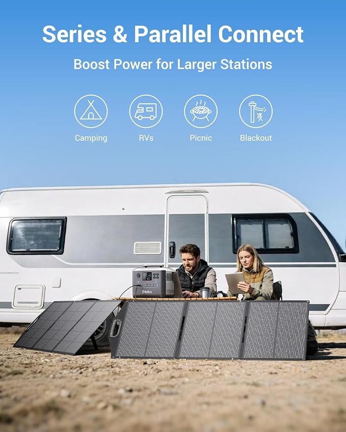 BigBlue 150W Portable Solar Panels with Kickstands IP68 Waterproof Solar Charger with MC-4/XT60 for Power Station 25% Conversion Efficiency Camping Essentials Foldable Solar Panel for RV Life
